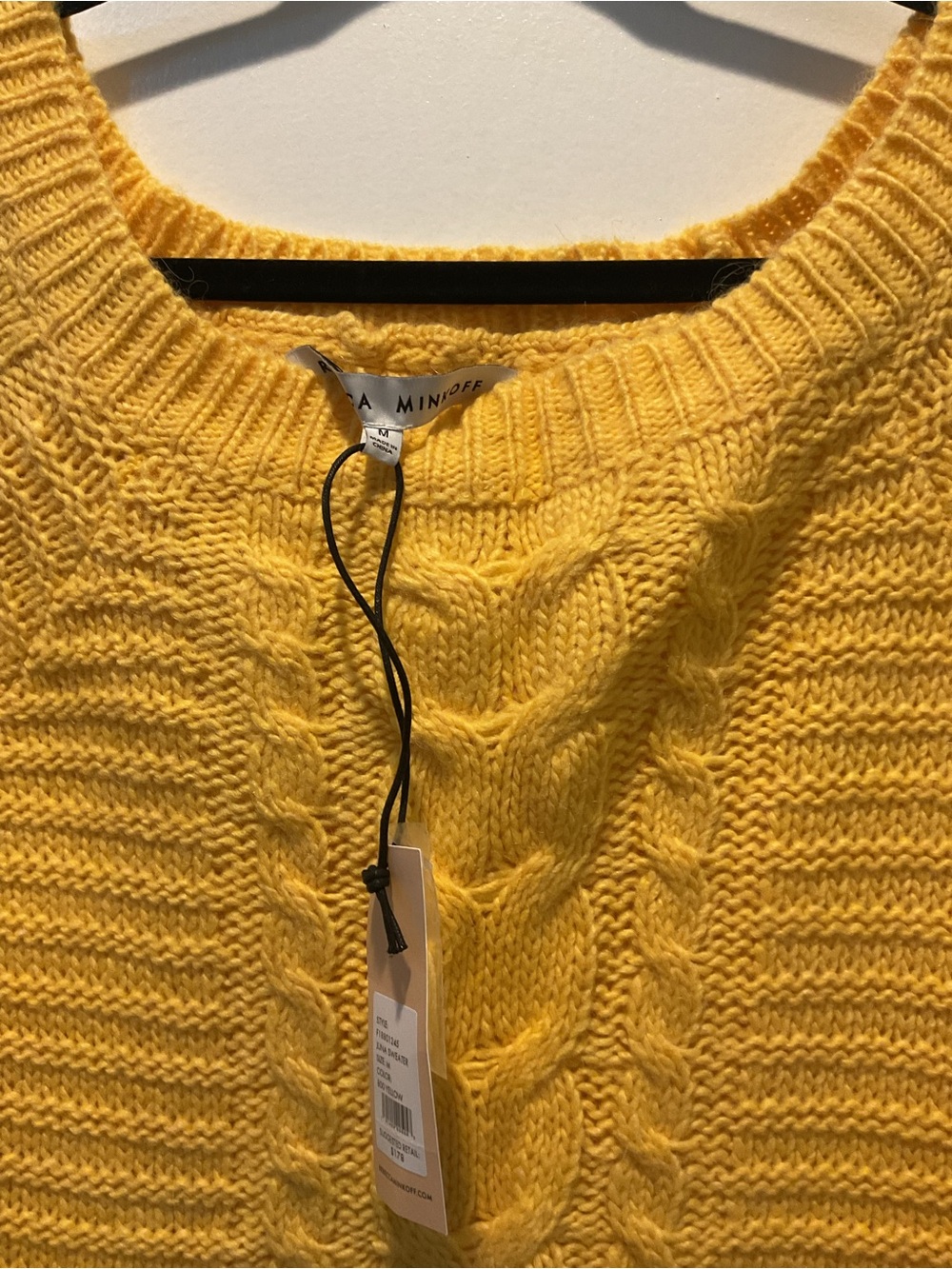 Rebecca Minkoff Juna Yellow Cable Knit Scoop Sweater NWT - Picture 2 of 6